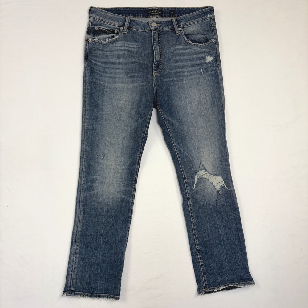 Lucky Brand Emma Straight Jeans‎ Womens 16W Medium Wash Distressed Frayed Hem